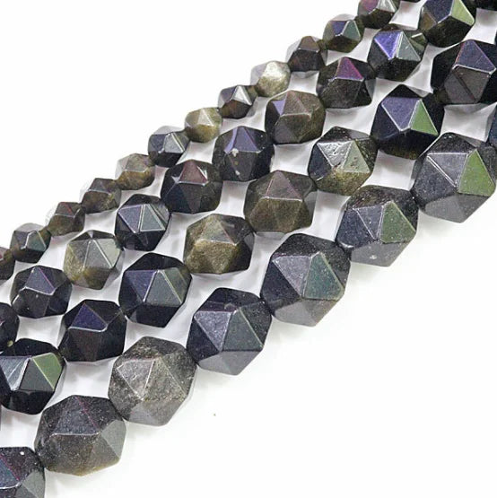Wholesale Natural Faceted Gold Obsidian Jewelry Making Crafts Gold Obsidian Diamond Cutting Beads