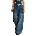 2025 Street Style Heavy Zipper Multi-pocket Cargo Pants Women Jeans Spice Girl High Waist Straight Pants Wide Leg Denim Jeans