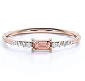 Dainty Minimal Everyday Ring Real Baguette Cut Morganite Wedding Diamond CZ Stackable Rose Gold Plated Sterling Silver Ring
