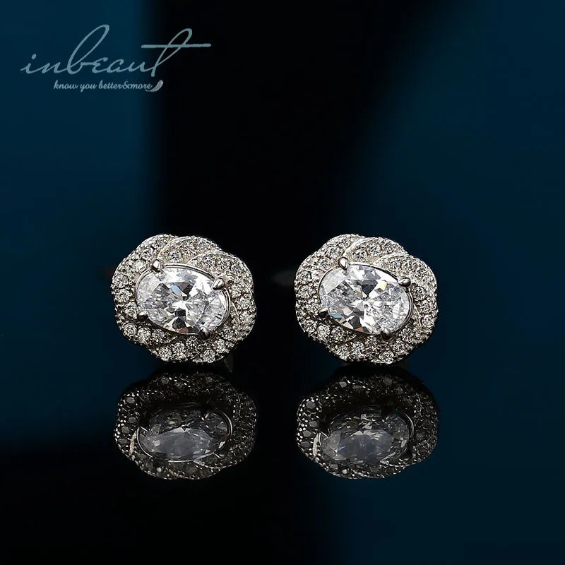 New Arrival Silver 925 Original Total 2 Carat Brilliant Cut Diamond Test Past D Color Oval Moissanite Stud Earrings Fine Jewelry