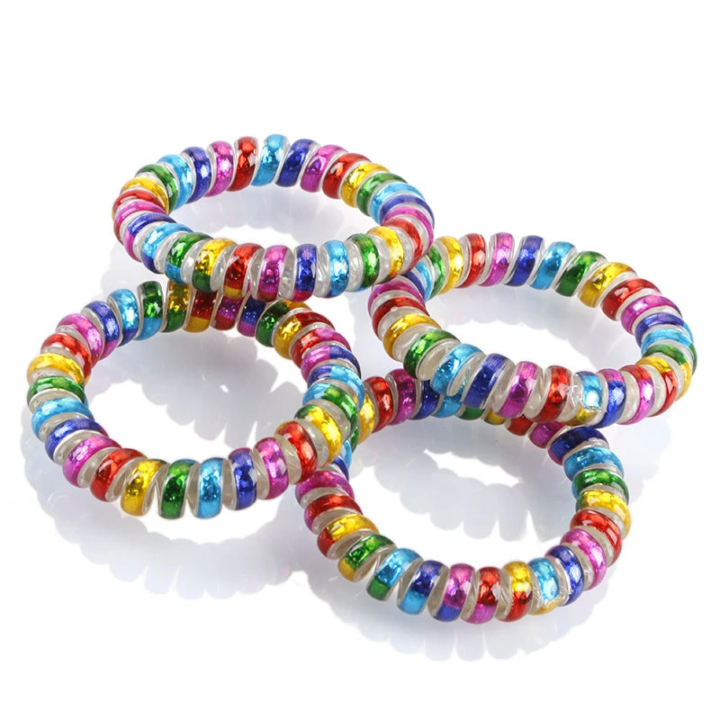 Wholesale 5.5cm Rainbow Telephone Wire Hair Band Spiral Pony Holder Elastic Coil Hair Ties for Distributor