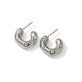 Ins Irregular Hammer Zirconium Inlaid CC-shaped Earring Stainless Steel Pvd Plated Jewelry Earrings