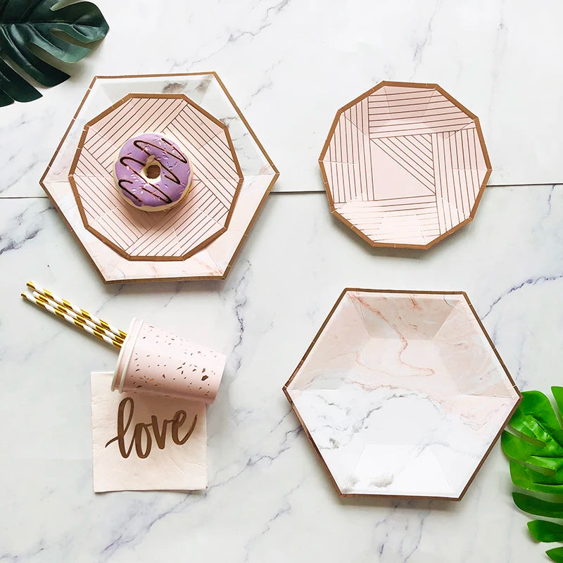 Valentine's Day Birthday Disposable Food Grade Paper Tableware Set (Plates Napkins) Eco-Friendly for 8 Guests Event Party