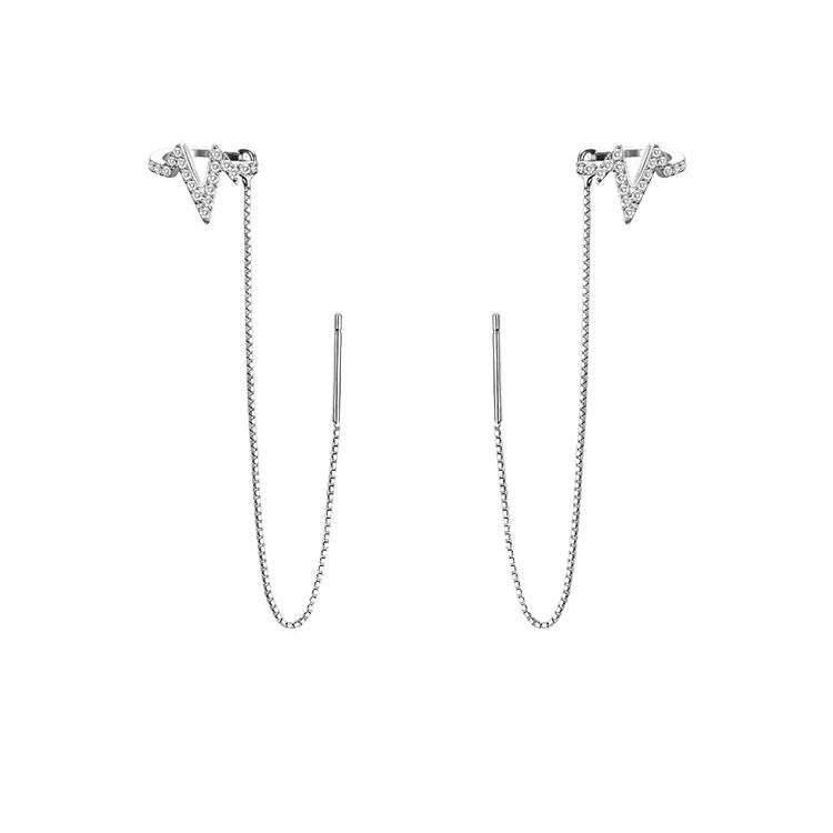 925 Sterling Silver Heartbeat Ear Line Female 2022 New Trend Simple Personality Earring Ear Clip Female Favorite