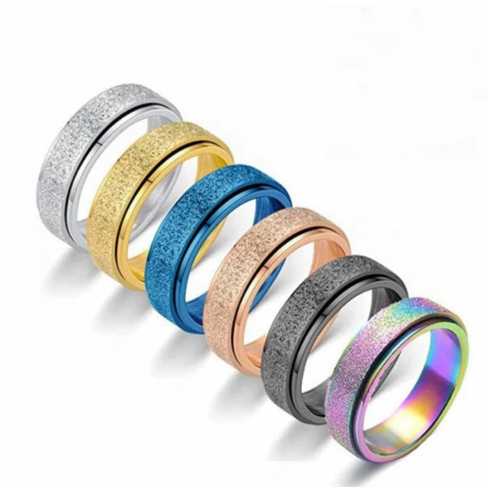 Cheap Wholesale Classic Hot Sale Finger Jewelry 6mm Width Sand Blast Glitter Finish Stainless Steel Spinning Ring Men Women