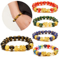 New Gold Plated Good Luck Wealth Jewelry Black Obsidian Crystal Beads Bracelet Six Words Feng Shui PiXiu Bracelet for Men