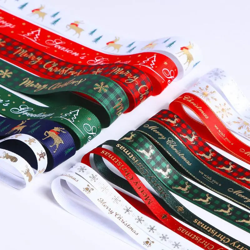 Satin Ribbon Colorful Custom Ribbon Solid Color Snowflake Wired Edge Grosgrain Ribbon Printing for Christmas With Logo