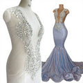 WDP-148 Hot Prom Gown Keering Big Diamond Rhinestone Panel Fabric Appliques Handmade for Wedding Dresses
