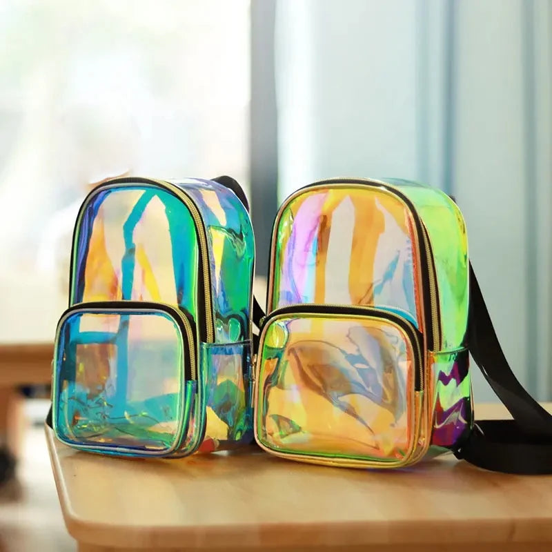 Fashion Waterproof Mini Backpack Laser Holographic PVC Bag TPU Transparent Backpack for Girl