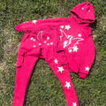 Custom Vintage Heavy Cotton Puff Printing Raw Hem Mens Hoodie and Jogger Set Cropped Hoodie and Pants