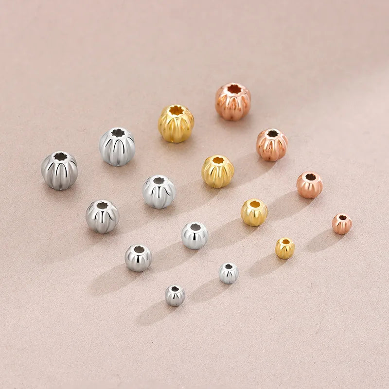 3mm 4mm 5mm 6mm S925 Sterling Silver Watermelon Shaped Beads Striped Round Spacer Beads for Bracelets