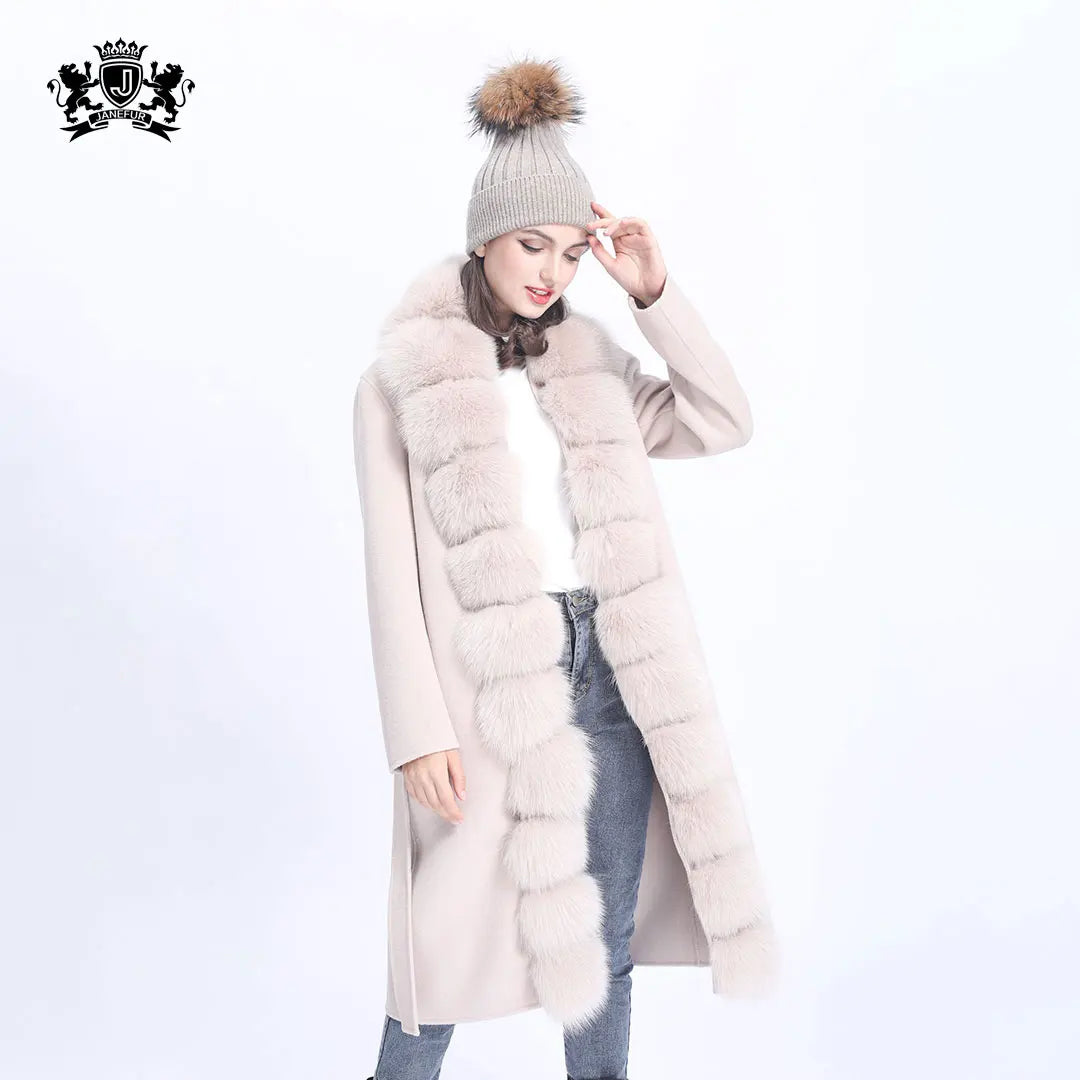 Europe Style Winter Spring Outerwear with Belted Waist Luxury Warm Coat Elegant Women Cashmere Wool Trench Coat