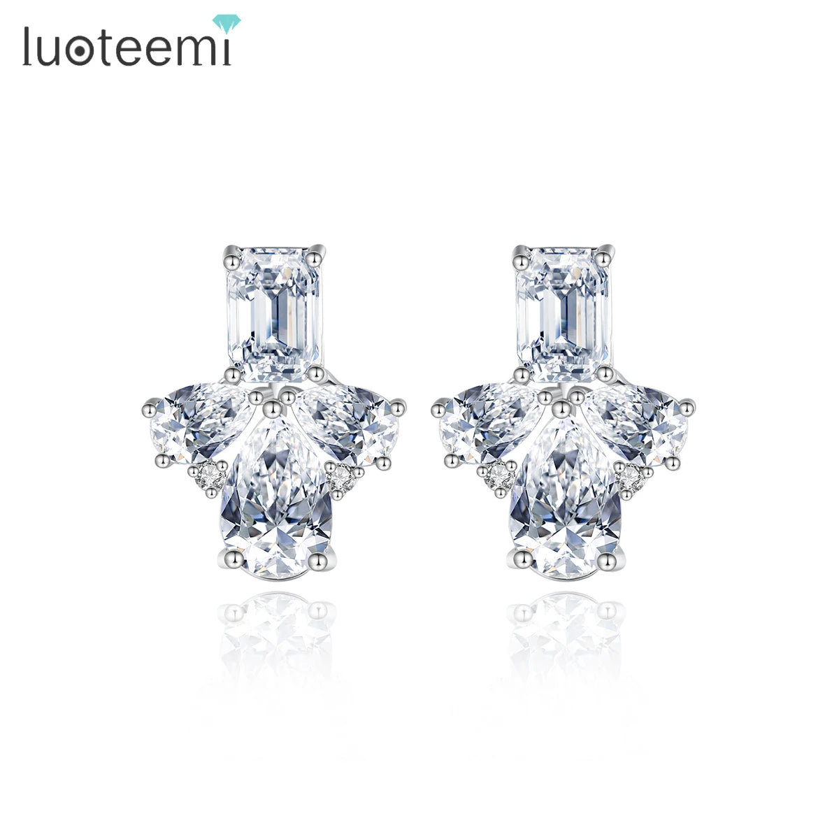 LUOTEEMI Cz Stud Elegant Lady Earing Dangling Charm Cubic Zirconia Trendy Woman Wedding Bridal Earrings
