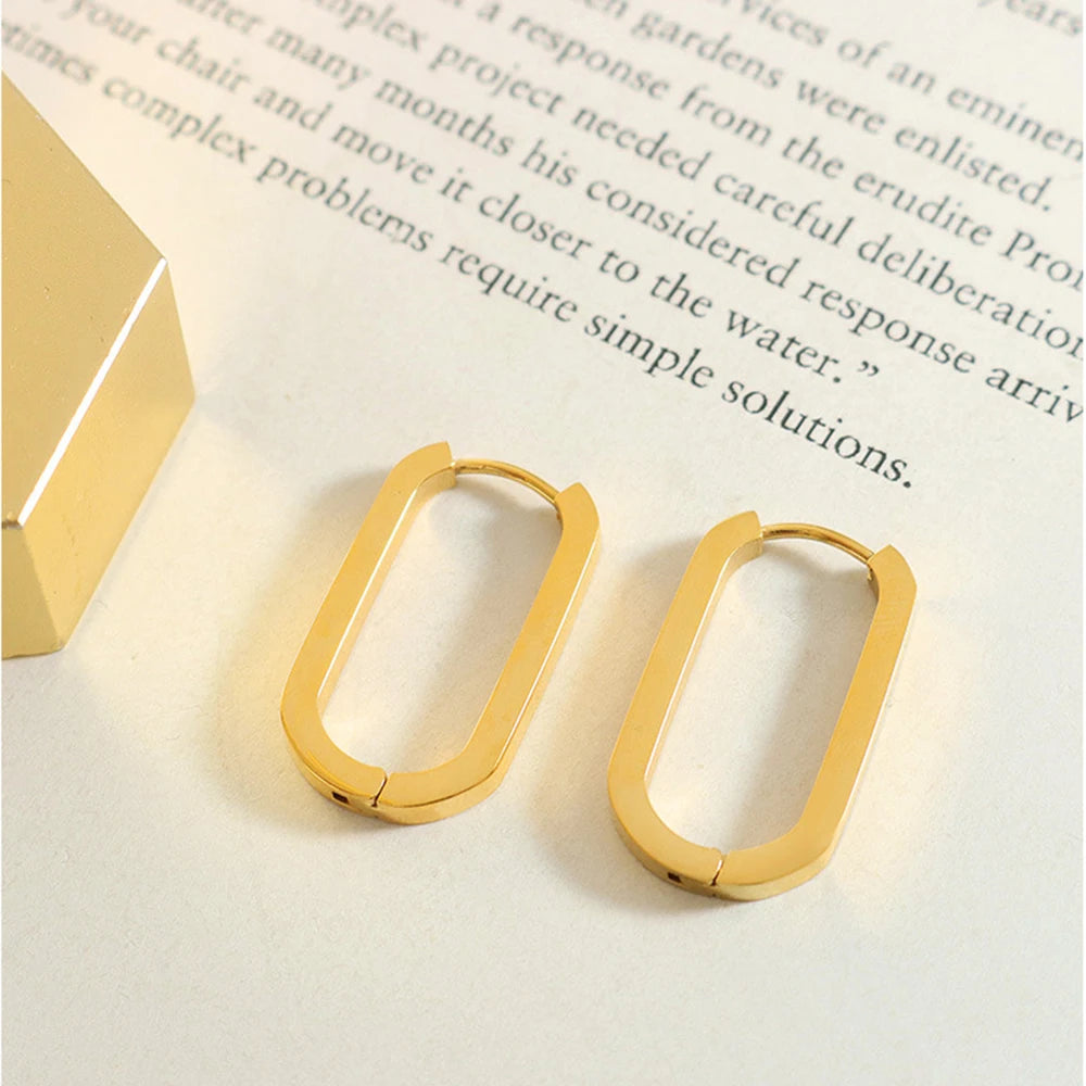 New Fashion 18K Vacuum Gold Plated No Fade Stainless Steel Chunky Earrings Women Elegant Oval Hoop Earrings