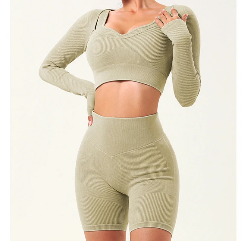 Wholesale New 6Pcs Seamless Ribbed Yoga Set Gym Sportswear Workout Clothing Woman Fitness Active Wear Set