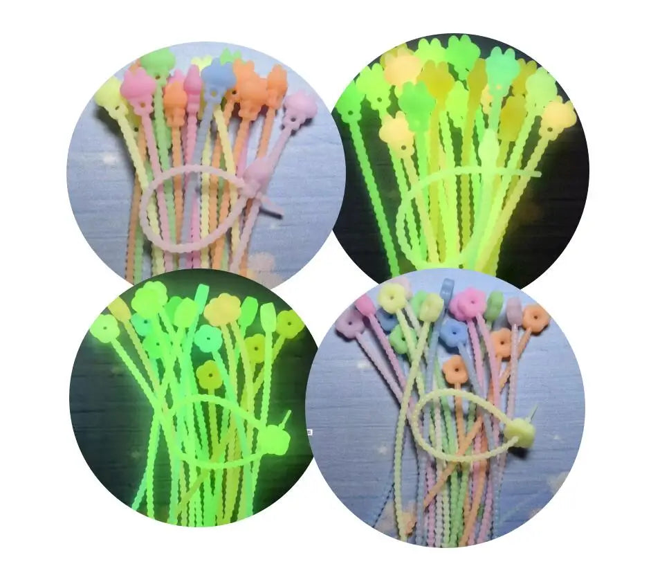 100Pcs/Lot Assorted Reusable Silicone Cable Ties Cute Animal Paw Rabbit Bear Flower Shape Glow in Dark Wrap Rubber Twist Cords