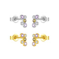 FUAMAY Woman's Moda Stud Pendientes Gold and Rhodium Plated 925 Silver Rainbow Zirconia Stud Earrings Bezel Setting Jewelry Gift