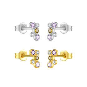 FUAMAY Woman's Moda Stud Pendientes Gold and Rhodium Plated 925 Silver Rainbow Zirconia Stud Earrings Bezel Setting Jewelry Gift