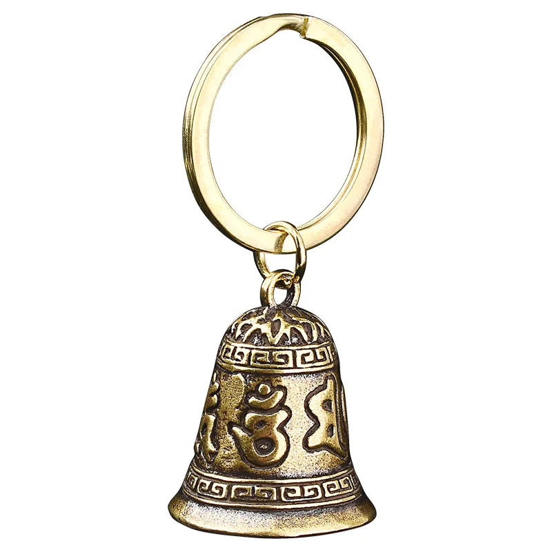 Keyring Rope Keychain Chinese Style Vintage Brass Tibetan Buddhism Six-word Mantra Bell Keychains Lanyard Pendants Car Key Chain