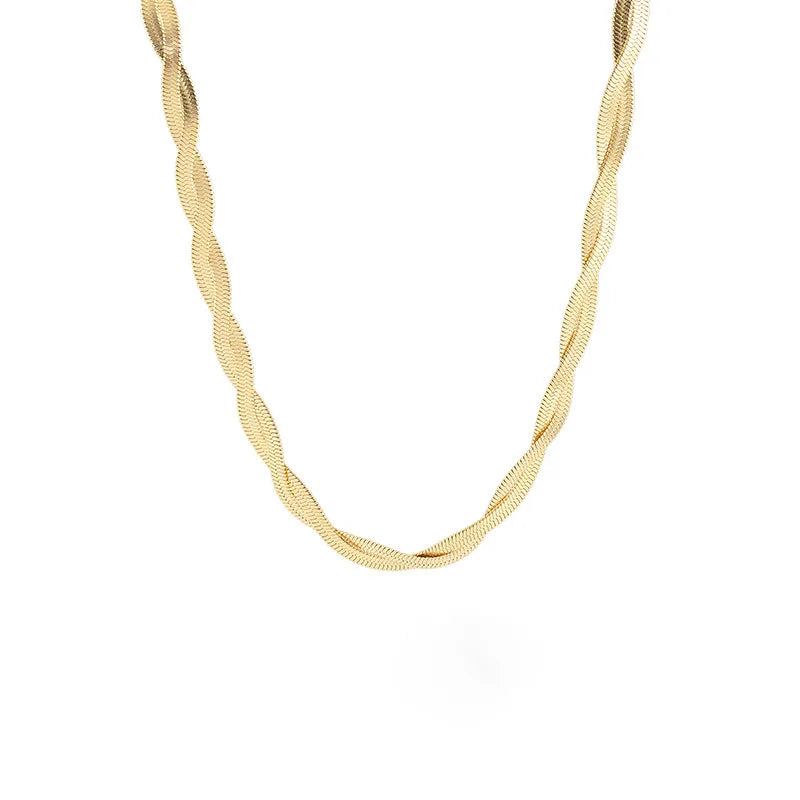 Fashion Stainless Steel Weave Herringbone Snake Chain Clavicle Necklace for Valentine's Day
