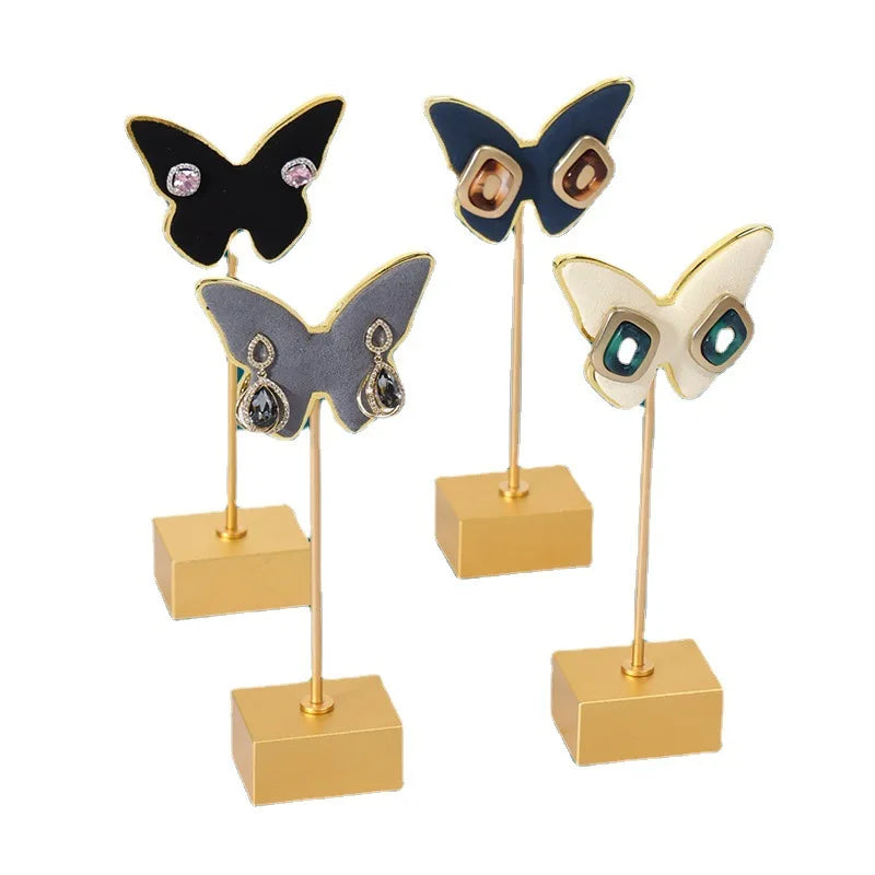 JINSKY Butterfly Design Metal Base Microfiber Earring Stand Jewelry Organizer Display Holder