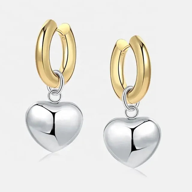 Cold Wind Personality Minimalist Silver Three-dimensional love Metal Dangling Hearts Earrings