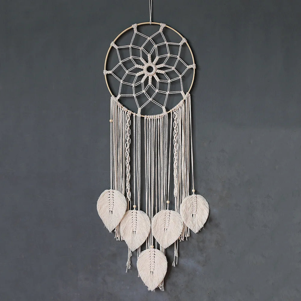 Hot Selling Vertical Woven Tapestry Dream Net Hand Woven Leaves Bohemian Wall Hanging Home Decor Multi-piece Package