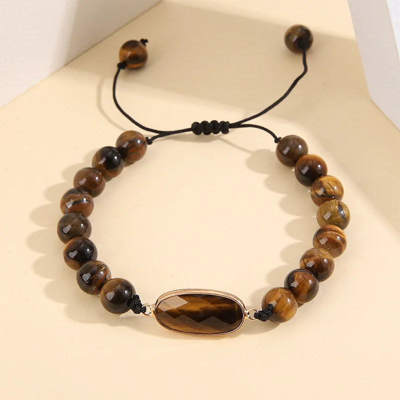 Adjustable Vintage Tiger Eye Stone Beads for Bracelet New Natural Oval Faceted Metal Channel Gem Men's Gift for Anniversary