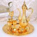 Stock Creative Retro Qian Hu Luxury European Metal Coffee Tea Set 6 Cups Includes Crystal Stone Teapot Tray Home Decorative Set