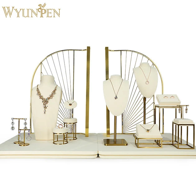 WYP New Arrival High End Metal Microfiber Jewelry Display Rack Set for Ring Earring  Necklace Bracelet Shop