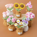 Hot Sale Colorful Multi-Head Crochet Lily of the Valley Potted Plant Wholesale Artificial Knitted Flower Daily Ornament for Home