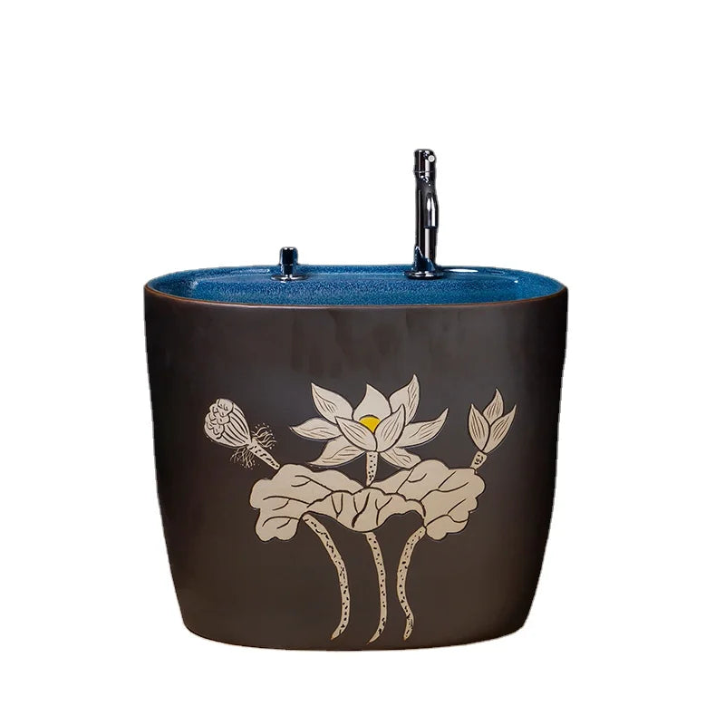 Jingdezhen Hand Made Blue and Grey Balcony Art Mop Pool Ceramic Basin Mop Pool Toilet Wash Mop Basin For Household Use