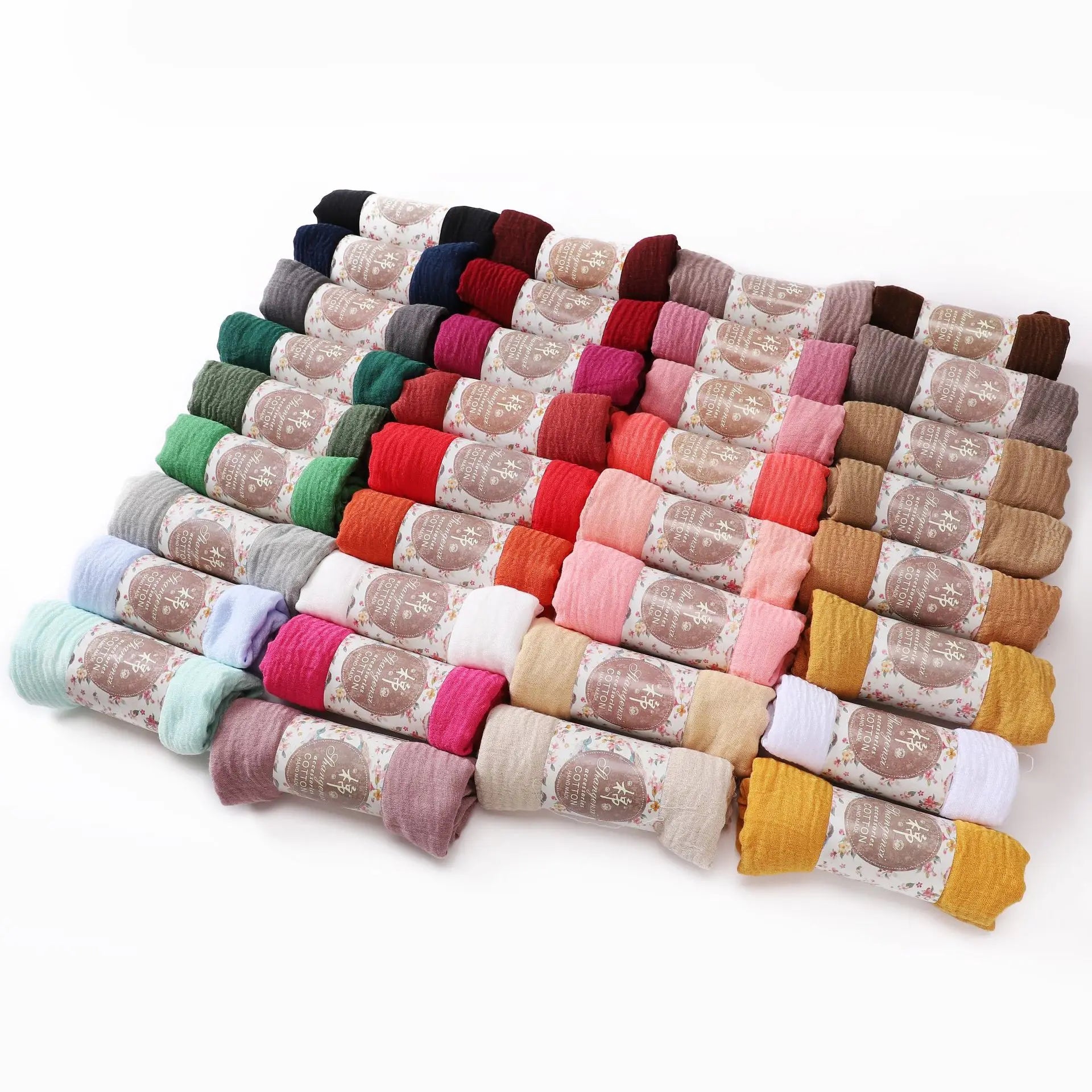 Zifeng OEM Hot Selling Solid Color Bubble Wrinkled TR Cotton and Linen Scarf