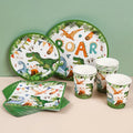 Dinosaur Disposable Tableware Set for Birthday Parties Paper Plate Napkin Cups Dinnerware for Gender Reveal Occasions