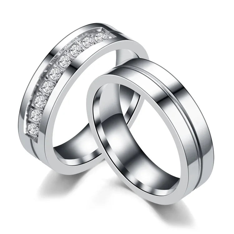 Stainless Steel Zircon Women and Men Ring Jewelry Gold Plated Stainless Steel Couple Rings for Lovers