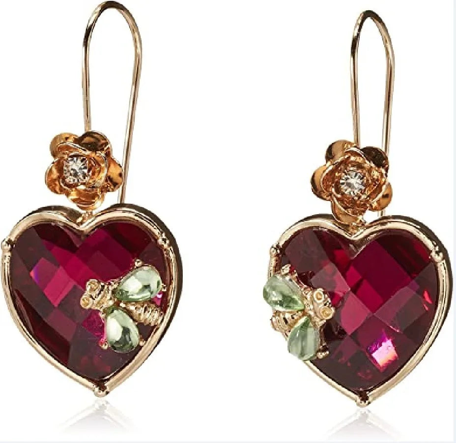 Bohemian Style Small Animal Flower Huggie Earrings Red Stone Heart 18K Gold Plated Alloy Jewelry for Weddings Parties Gift