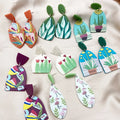 Acrylic Cactus Pattern Drop Earrings Geometric Tree Plant Printed Drop Earrings for Women
