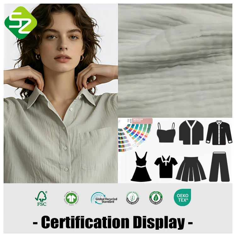 New Series 100% Organic Cotton Gauze Crepe Fabric Eco-Friendly & Anti-Bacteria for Home Textiles Dresses Accessories