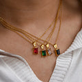 G4851 Wholesale PVD 18K Gold Plated Stainless Steel Necklace Colorful Red White Black Red Square Zircon Pendant Necklaces