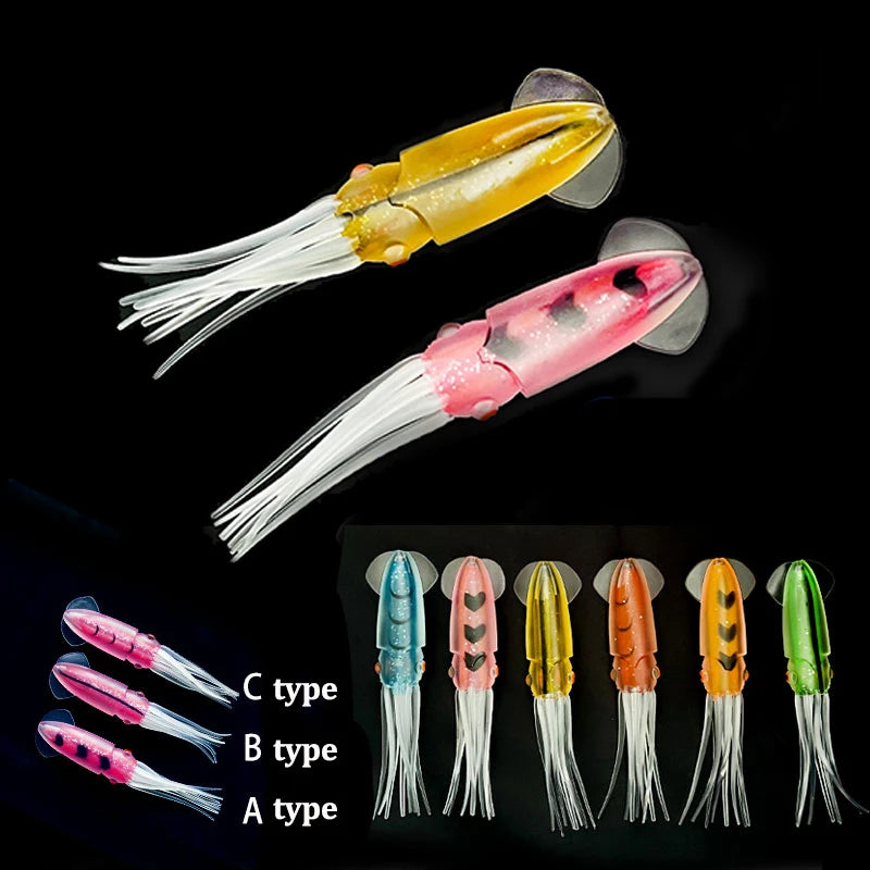 Luminous Soft Squid Fishing Lures Colorful Ocean Boat Sea Fishing Squid Octopus Shad Soft Bass Lure