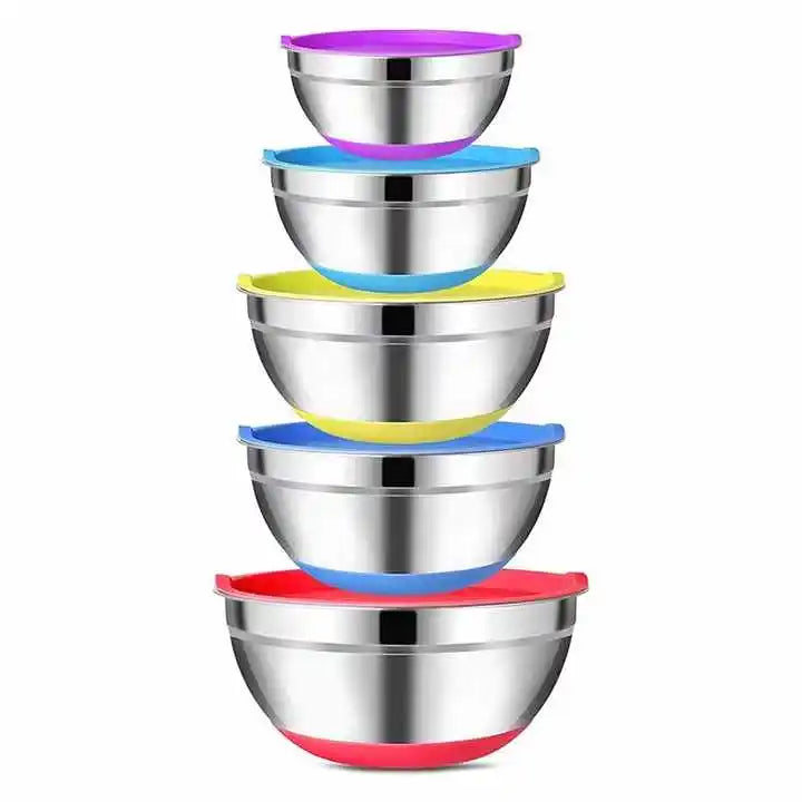 Large Capacity Salad Bowl Stainless Steel Mixing Bowls With Silicone Base and Lid for Baking Cooking and Serving Food