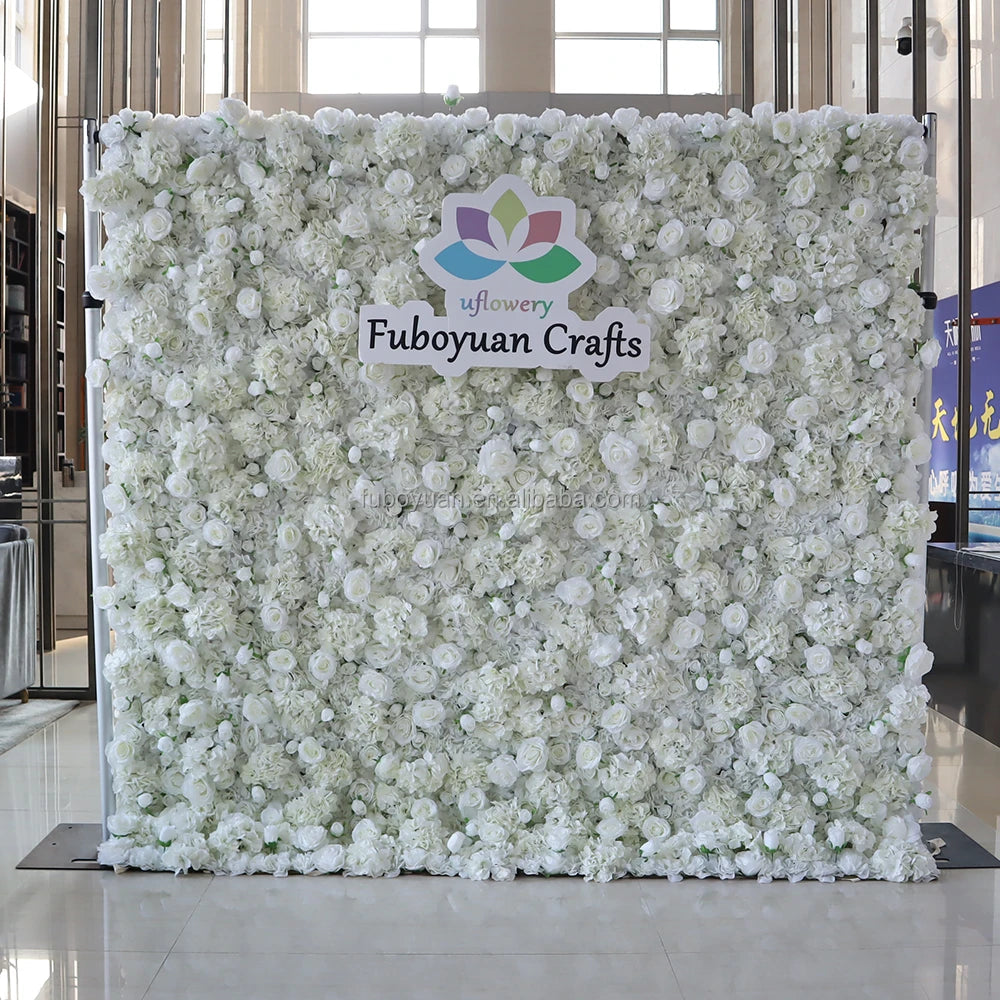 Other Decor Flower and Plant Wedding Flower Panel Decor 5D Roll up 8*8ft Grid Fabric Cloth Base Ivory White Artificial Silk Rose