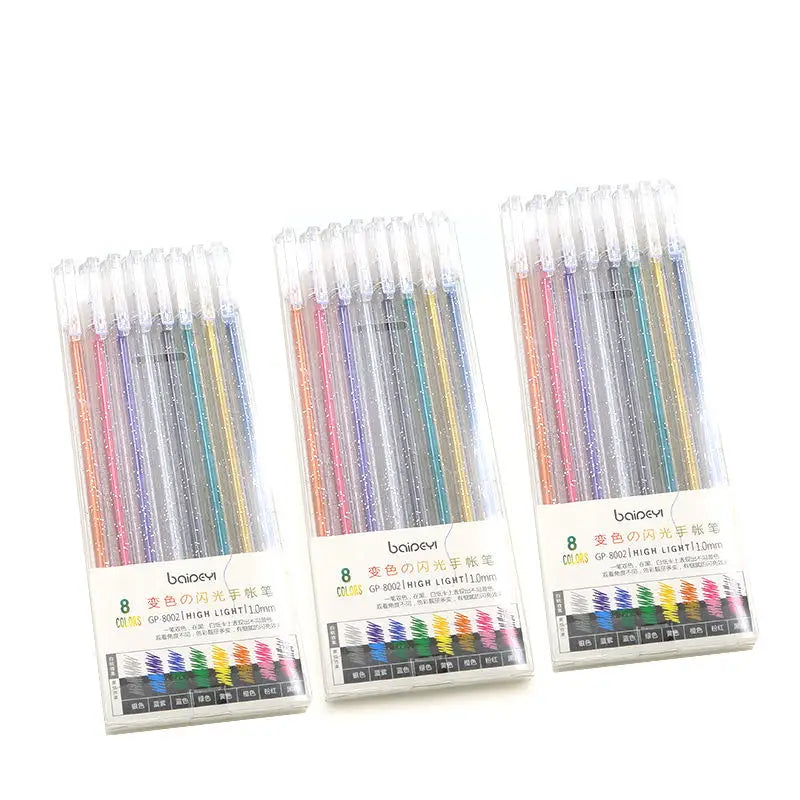 Bview Art 8 Colors Glitter Gel Pens Metallic Vibrant Sparkle Colorful Pen for Coloring