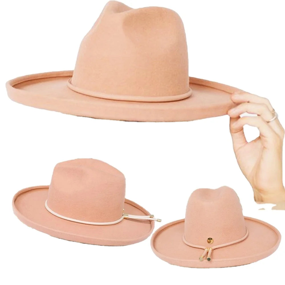 Customized Large Wool Sombrero Cowboy Hat Wholesale Felt New Style Fedora Unisex Four Seasons Adjustable Hand Drawn Design SA