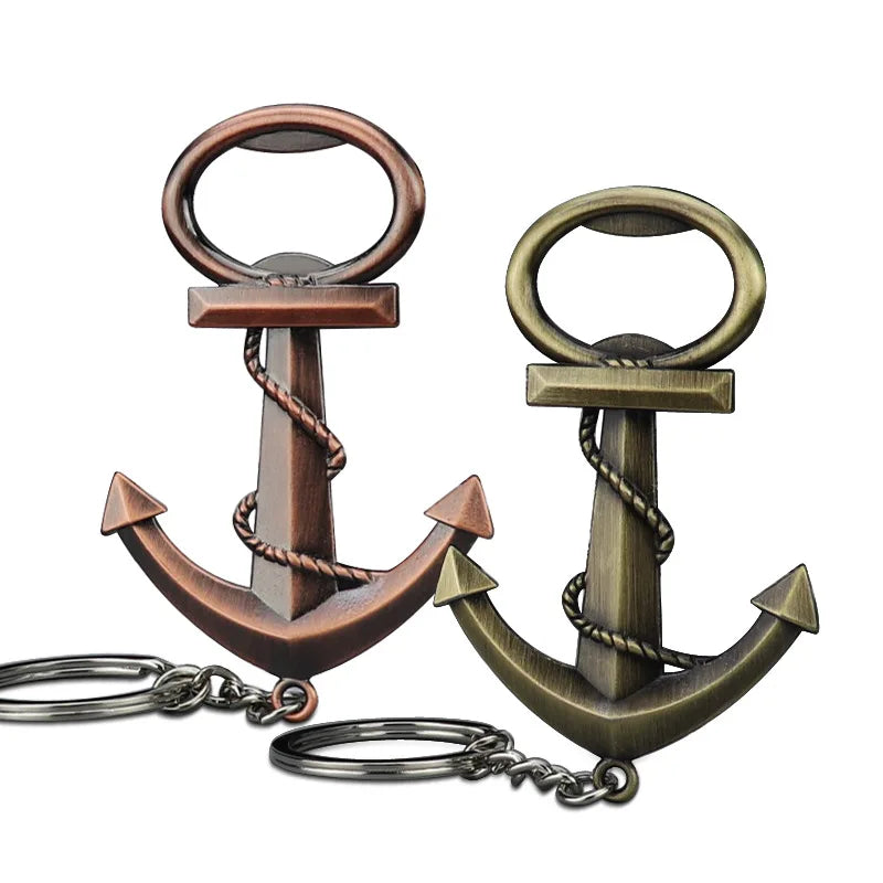 Wholesale Custom Vintage Metal Kelleg Beer Bottle Opener Keyring Creative Anchor Shaped Eco-friendly Zinc Alloy Opener Keychain