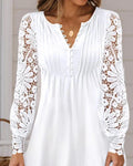 S-5XL Spring/Summer New Women's Fashion Lace Long Sleeve Dress V- Neck Bubble Sleeve Dress