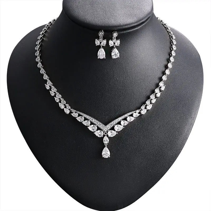 Genya Necklace Earrings Crystal Bridal Wedding Jewelry Sets for Brides Bridesmaid Prom Costume Accessories for Women