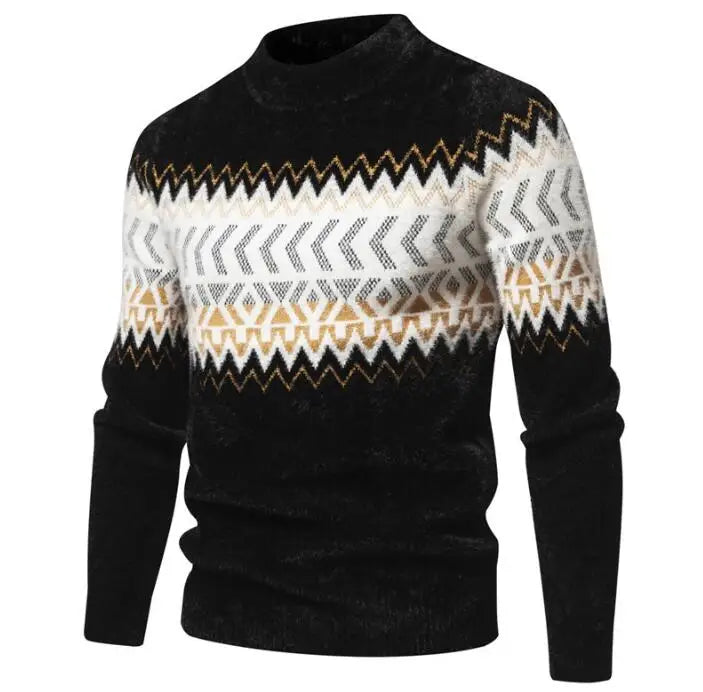 Custom Design Men Sweater Pullover Jacquard Knitted Top Winter Crew Neck Jumper Men Knitwear
