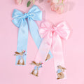 CN Satin Barrette Hair Bow Clip with Long Tails Hair Clip Cute Embroidered Rabbit Easter Days Hair Accessories