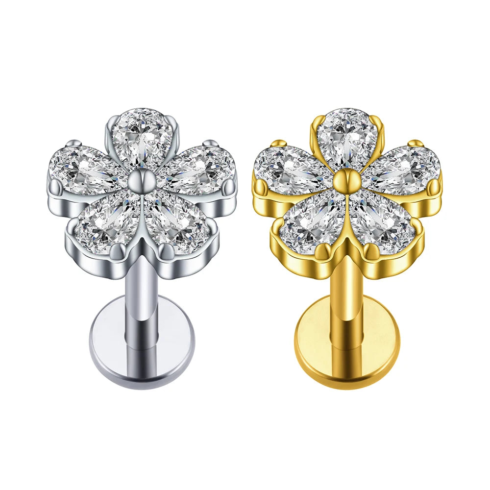Right Grand ASTM F136 Titanium 16G Bow Tie Labret Lip Stud Earring With CZ Helix Cartilage Conch Tragus Flat Back Piercing